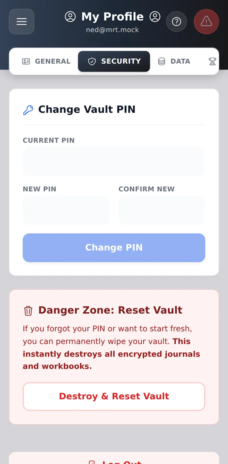 User Profile - Security Settings